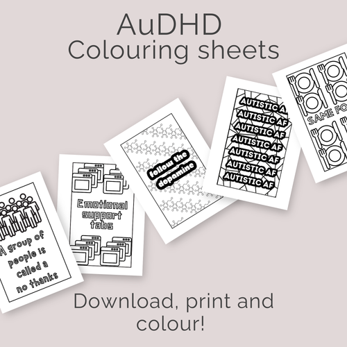 AuDHD Colouring Sheets Set – Printable Neurodivergent Reflective Phrases